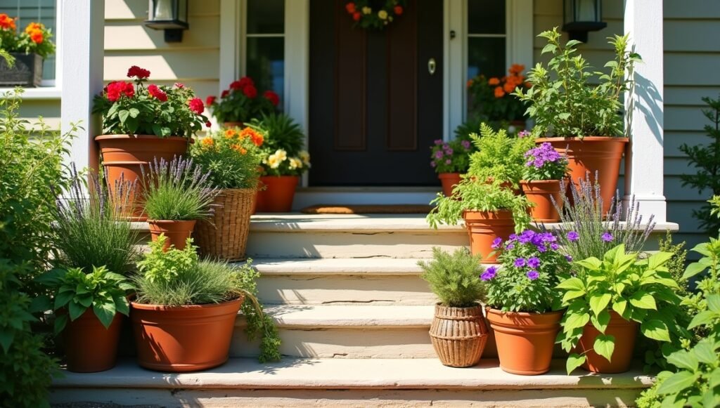 Fill Porch Steps with Potted Plants