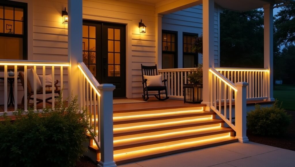 LED Rope Lighting Along Railings