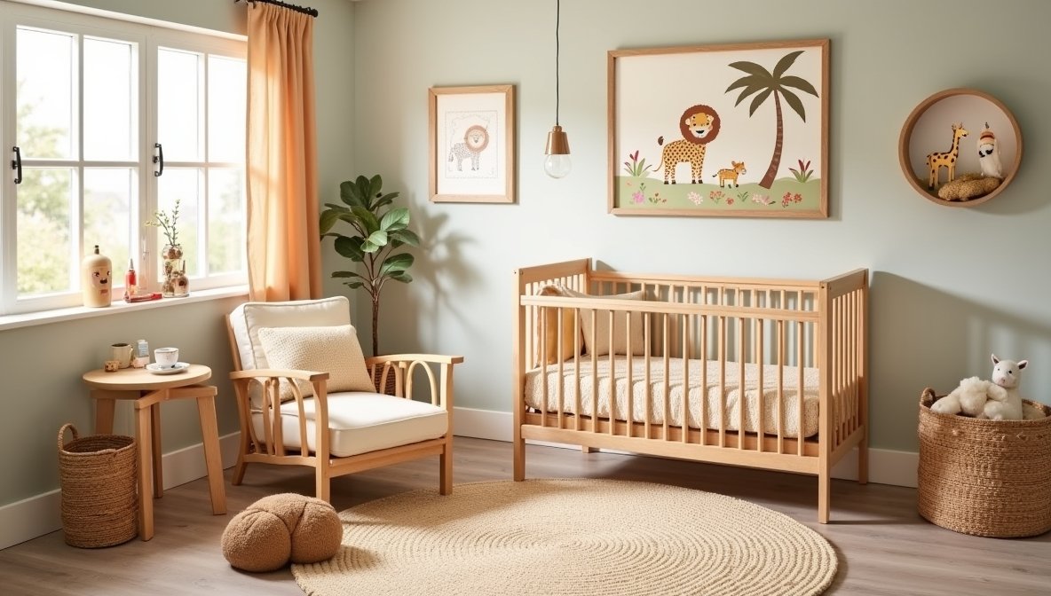 Captivating featured image of a beautifully styled safari-themed nursery, highlighting a crib, safari-themed bedding, animal wall art, and playful decor elements, perfect for a blog about nursery design.