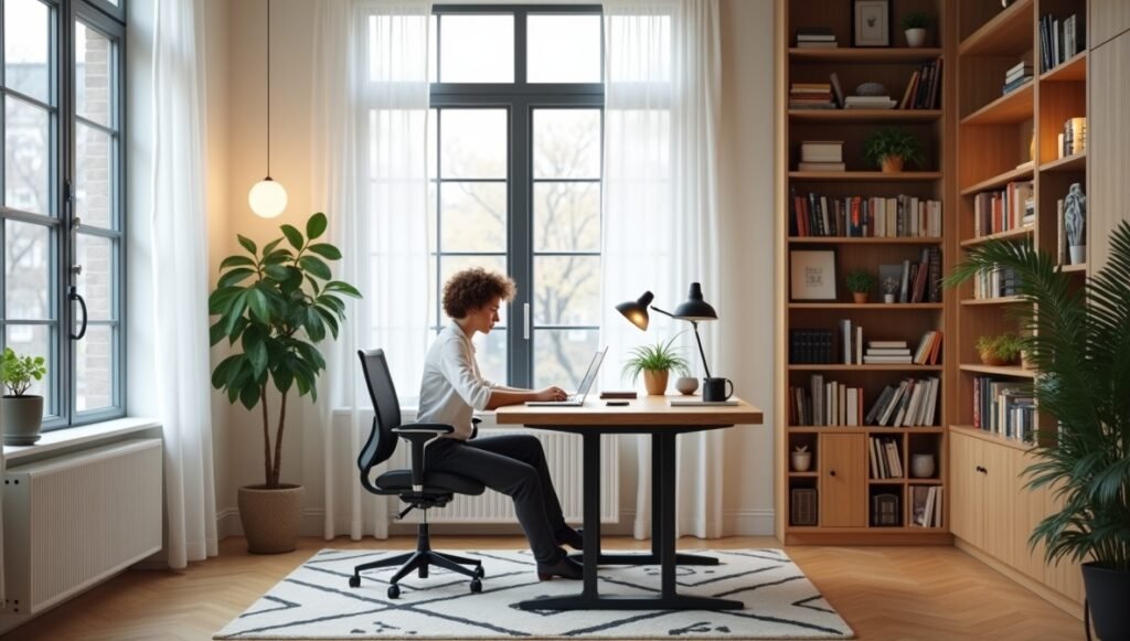 glamorous home office, luxury workspace, feminine decor