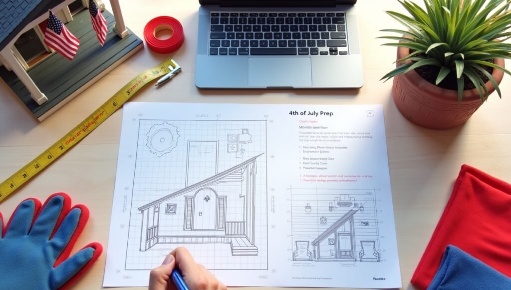 Plan your patriotic paradise 📋⚡ Budget-friendly tips, safety hacks, and theme ideas to design a porch that wows. Start with measurements and mood boards! #DIYPorchDecor #4thOfJulyPlanning #FestiveHome