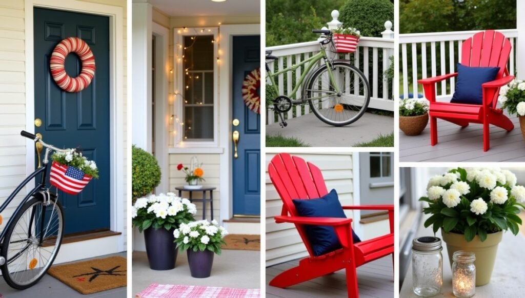 30 red, white, and blue ideas to steal 🚲🌟 From star-spangled wreaths to vintage bike displays, transform your porch into a July 4th showstopper! #PatrioticDecor #FrontPorchGoals #AmericanaVibes