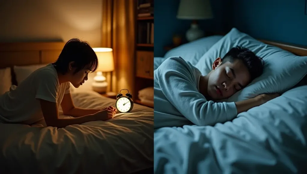 Insomnia transformation: Before/after bedroom sanctuary for anxiety relief and sleep quality