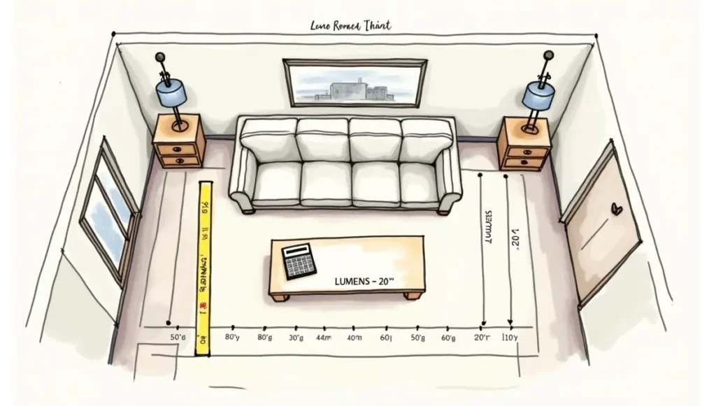living room lighting plan implementation blueprint with measurement formulas