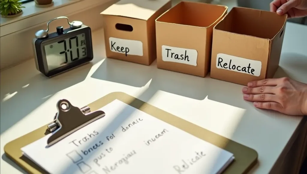 Kitchen decluttering maintenance - 4-box method for organized spaces